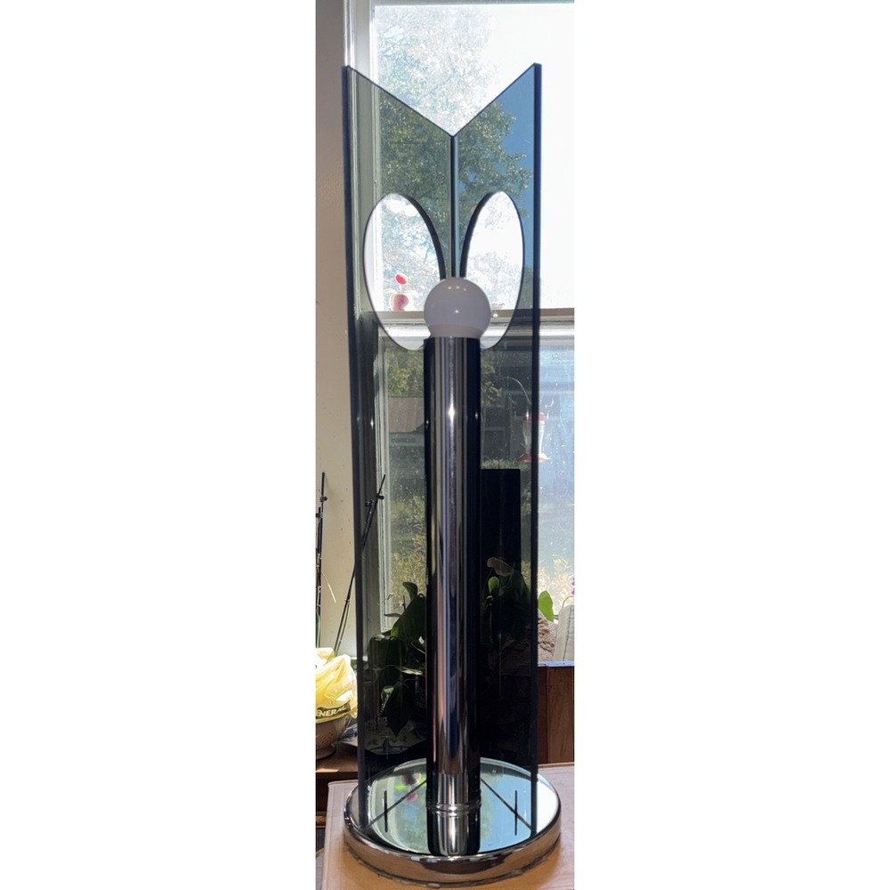 25" VINTAGE 1970S MOD BLACK LUCITE CHROME ELECTRIC TABLE LAMP  WORKING